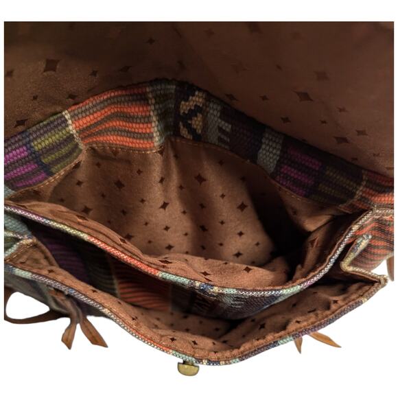 Fossil Brown Suede Colorful Baja Woven Canvas Turnlock Crossbody Swing Bag - Picture 5 of 8